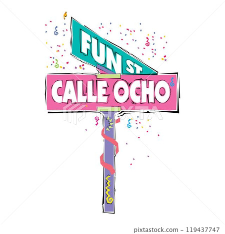 Calle OCHO sign direction or fun st sign direction vintage rusty metal plate on a white background, vector Calle OCHO sign direction or fun st sign direction vintage rusty metal plate on a white background, vector 119437747