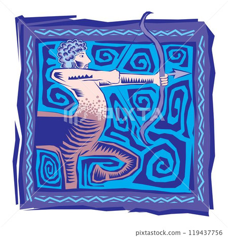 Zodiac astrology symbol curved antique ornament element vintage card on background set vector illustration. 119437756