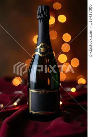 Vertical photo of luxury champagne bottle with blank label for text 119438000