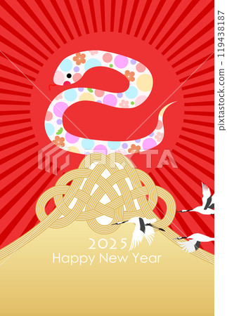 Mount Fuji decorated with Mizuhiki string - New Year's card material for 2025 119438187