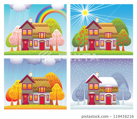 Cottage in different seasons 119438216