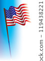 Waving of American flag on flagpole, official colors 119438221