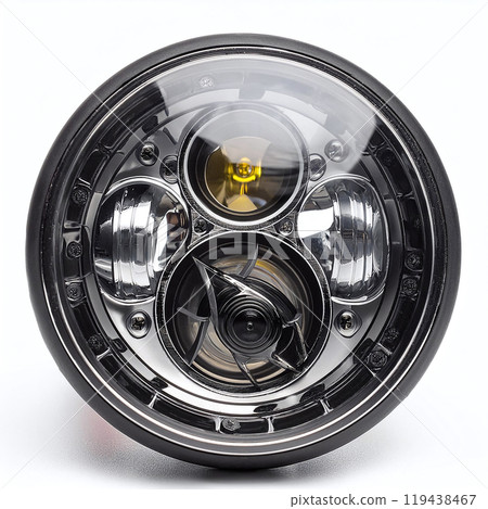 Chrome motorcycle headlight with multiple LED lights and clear glass cover 119438467