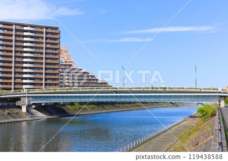 千葉縣浦安市境川河口附近的風景 2024年10月 119438588