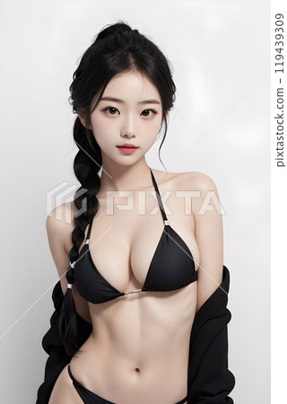 beautiful woman in black lingerie 119439309