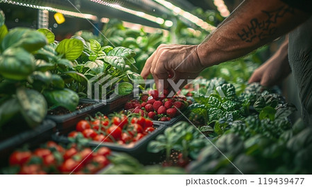 Technology in Agricultural field, cultivated and plantation with futuristic smart objects Technology in Agricultural field, cultivated and plantation with futuristic smart objects 119439477