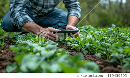 Technology in Agricultural field, cultivated and plantation with futuristic smart objects 119439503