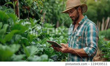 Technology in Agricultural field, cultivated and plantation with futuristic smart objects Technology in Agricultural field, cultivated and plantation with futuristic smart objects 119439511