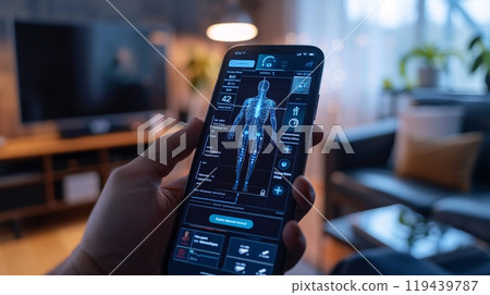 Bio technology by using AI datum machine for CT Scan and analysis. Datum futuristic healthcare concepts. 119439787