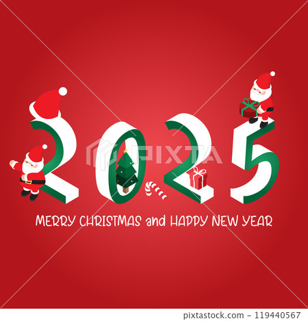 isometric 2025 and Christmas banner template promotion for advertising with Santa 119440567