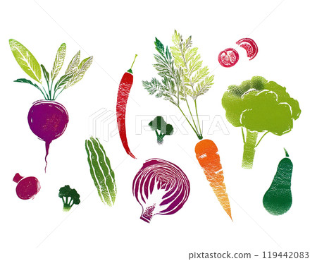 Colorful vegetable illustrations with a Japanese touch, cut out on a white background 119442083