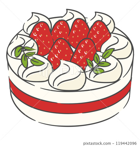 Fresh Strawberry Whipped Cream Whole Cake - Red Ribbon Decoration 119442096