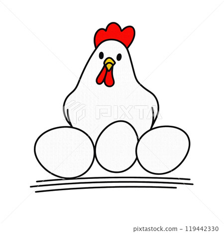 Hand-drawn icon illustration of a white chicken and egg, isolated on white background 119442330