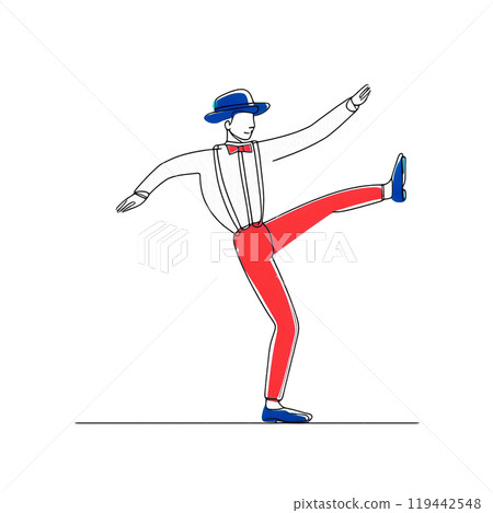 手繪線條畫插圖,描繪一個姿勢滑稽的男人,白色背景上的剪紙 手繪線條畫插圖,描繪一個姿勢滑稽的男人,白色背景上的剪紙 119442548