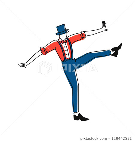 Hand-drawn line drawing of a man in a comical pose, isolated on white background 119442551