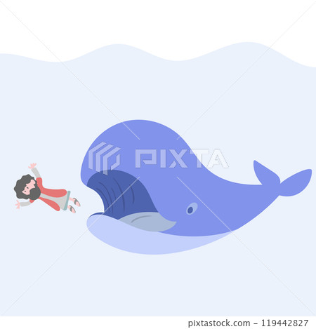 Jonah and the Whale in the ocean illustration vector isolated on white background Jonah and the Whale in the ocean illustration vector isolated on white background 119442827