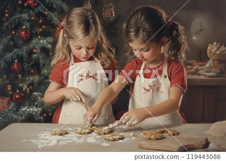 Children decorating Christmas cookies together 119443086