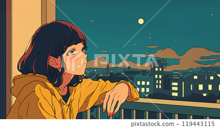 動漫風格的女孩靠在窗邊下巴人工智慧生成的圖像 119443115