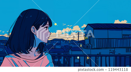 AI-generated image of an anime-style girl resting her chin on her hand by the window AI-generated image of an anime-style girl resting her chin on her hand by the window 119443118