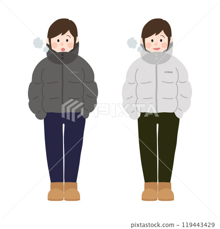 Woman wearing down jacket Winter fashion Woman wearing down jacket Winter fashion 119443429