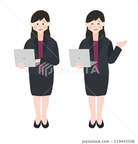 身穿西裝的銷售員女規劃師手繪向量圖 119443506