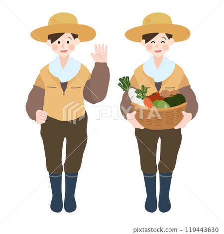 農民拿著大量蔬菜，手繪向量圖 119443630