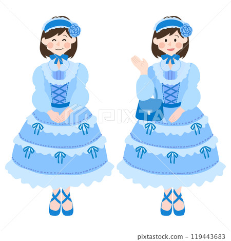 Lolita fashion woman cosplay hand drawn vector illustration 119443683