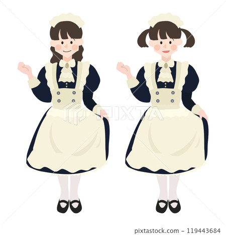 女僕服裝角色扮演手繪向量插畫的女人 119443684