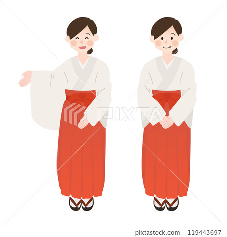 Hand-drawn vector illustration of a shrine maiden 119443697