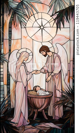 Holy Nativity Scene: Mary, Joseph and the Baby Jesus 119443705