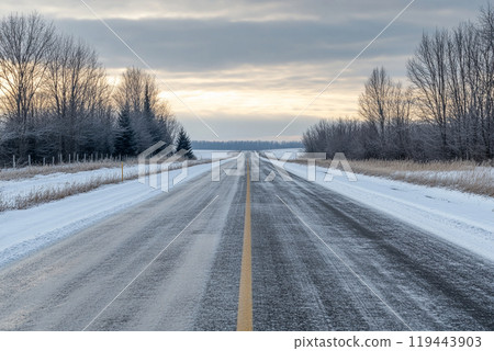 Snowy road in winter 119443903