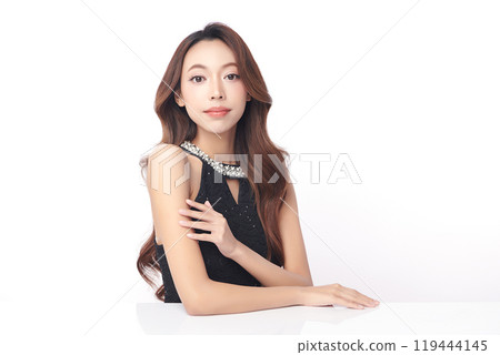 Beautiful young asian woman with clean fresh skin on white background, Face care, Facial treatment, Cosmetology, beauty and spa, Asian women portrait. Beautiful young asian woman with clean fresh skin on white background, Face care, Facial treatment, Cosmetology, beauty and spa, Asian women portrait. 119444145