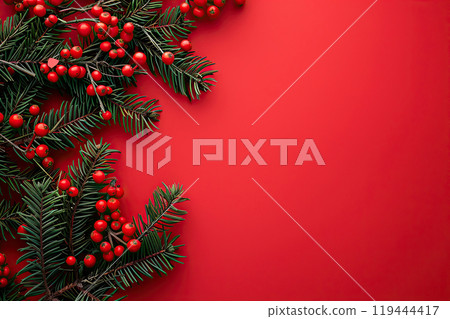 Christmas greeting card with bright winter holiday composition and New Year background 119444417