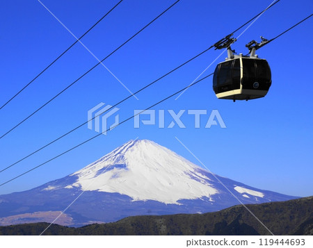 藍天映襯下的富士山和箱根空中纜車 1月風景/富士山 205 箱根空中纜車 H4.3 119444693