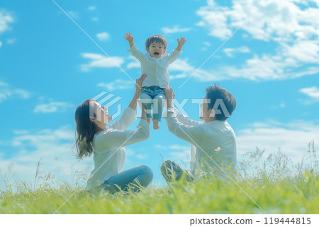 A moment of enjoying family bonding under the blue sky A moment of enjoying family bonding under the blue sky 119444815
