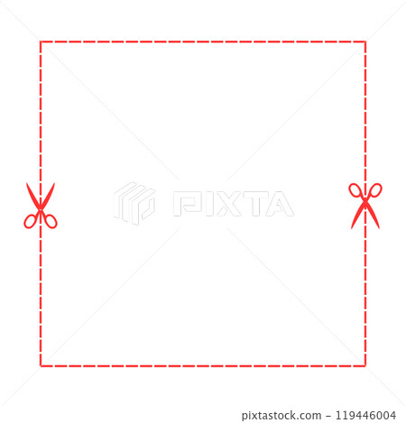 Imagine cutting paper with scissors along the dotted line. Cutting line. (Red) 119446004