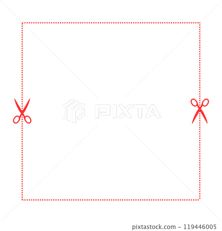 想像一下用剪刀沿著虛線剪紙。紅桐取線。 119446005