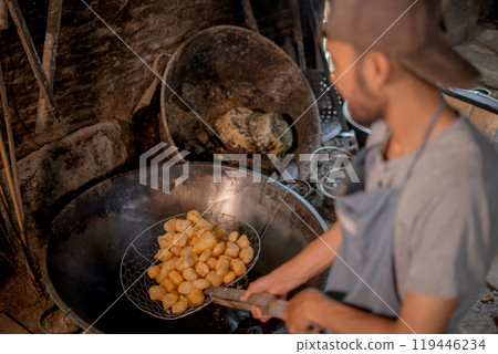 Preparing Traditional Delicious Snacks in a Cozy Rustic Kitchen Environment Preparing Traditional Delicious Snacks in a Cozy Rustic Kitchen Environment 119446234