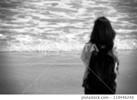Woman gazing at the sea (blurred + underexposed corners) Woman gazing at the sea (blurred + underexposed corners) 119446248