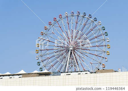 Close-up of the Ferris wheel(Kaohsiung Eye) at Dream Mall of Kaohsiung, Taiwan. Close-up of the Ferris wheel(Kaohsiung Eye) at Dream Mall of Kaohsiung, Taiwan. 119446364