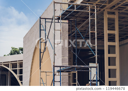 A new modern multi-storey residential building under construction A new modern multi-storey residential building under construction 119446678