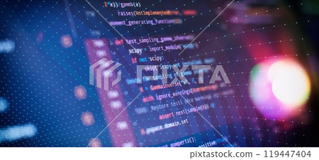 Monitor closeup of function source code. Abstract IT technology background. Software source code. Monitor closeup of function source code. Abstract IT technology background. Software source code. 119447404