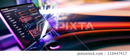 Technology background. Computer script. Programming code abstract screen of software developer. 119447417
