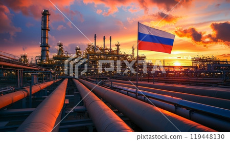 Russian oil pipeline shining in the sunset Russian oil pipeline shining in the sunset 119448130