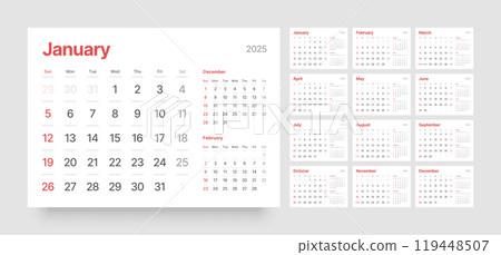 Monthly calendar layout for 2025. Planner diary. Monthly calendar layout for 2025. Planner diary. 119448507