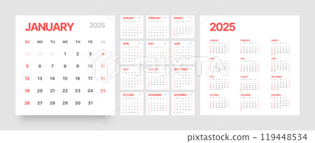 Monthly calendar for 2025 year. Starts on Sunday. Monthly calendar for 2025 year. Starts on Sunday. 119448534