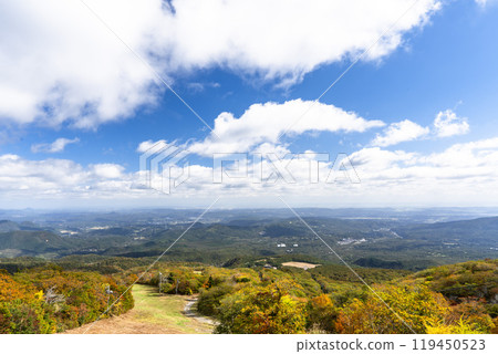Autumn at Eboshi Ski Resort, aerial view from Ishiko Observatory, Zao Town, Miyagi Prefecture Autumn at Eboshi Ski Resort, aerial view from Ishiko Observatory, Zao Town, Miyagi Prefecture 119450523