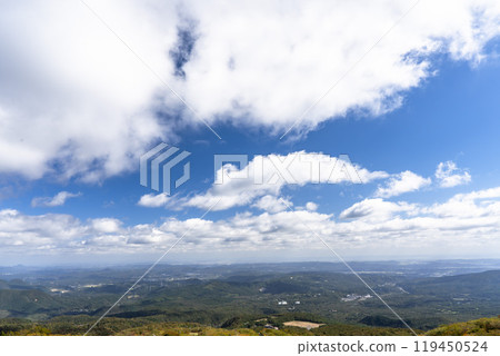 Autumn at Eboshi Ski Resort, aerial view from Ishiko Observatory, Zao Town, Miyagi Prefecture 119450524