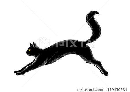 白色背景上的黑貓剪影剪影插圖 白色背景上的黑貓剪影剪影插圖 119450784