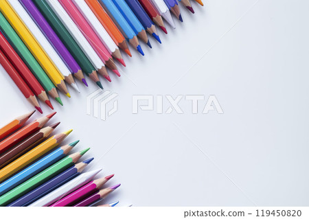 AI-generated item. Colorful pencils on white background. Back to school concept. 119450820
